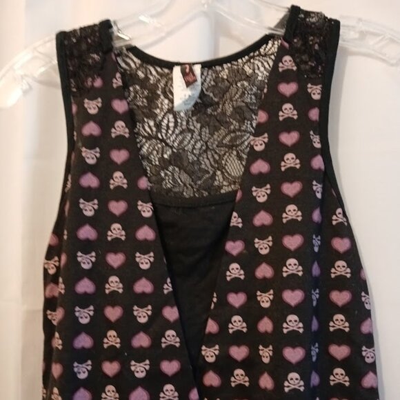 New LIQUID PARTY Halloween Skulls Hearts Gothic Punk Tunic T-shirt Tank Top Smal - Picture 3 of 9